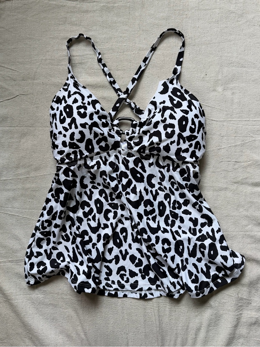 ANNE COLE Plus Wild Cat Ring Tankini Top Only Leopard Print Resort Swim NWT 18W
